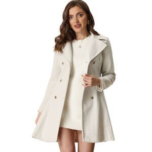 Winter Long Coat Lapel Collar Double Breast Coats Cream White